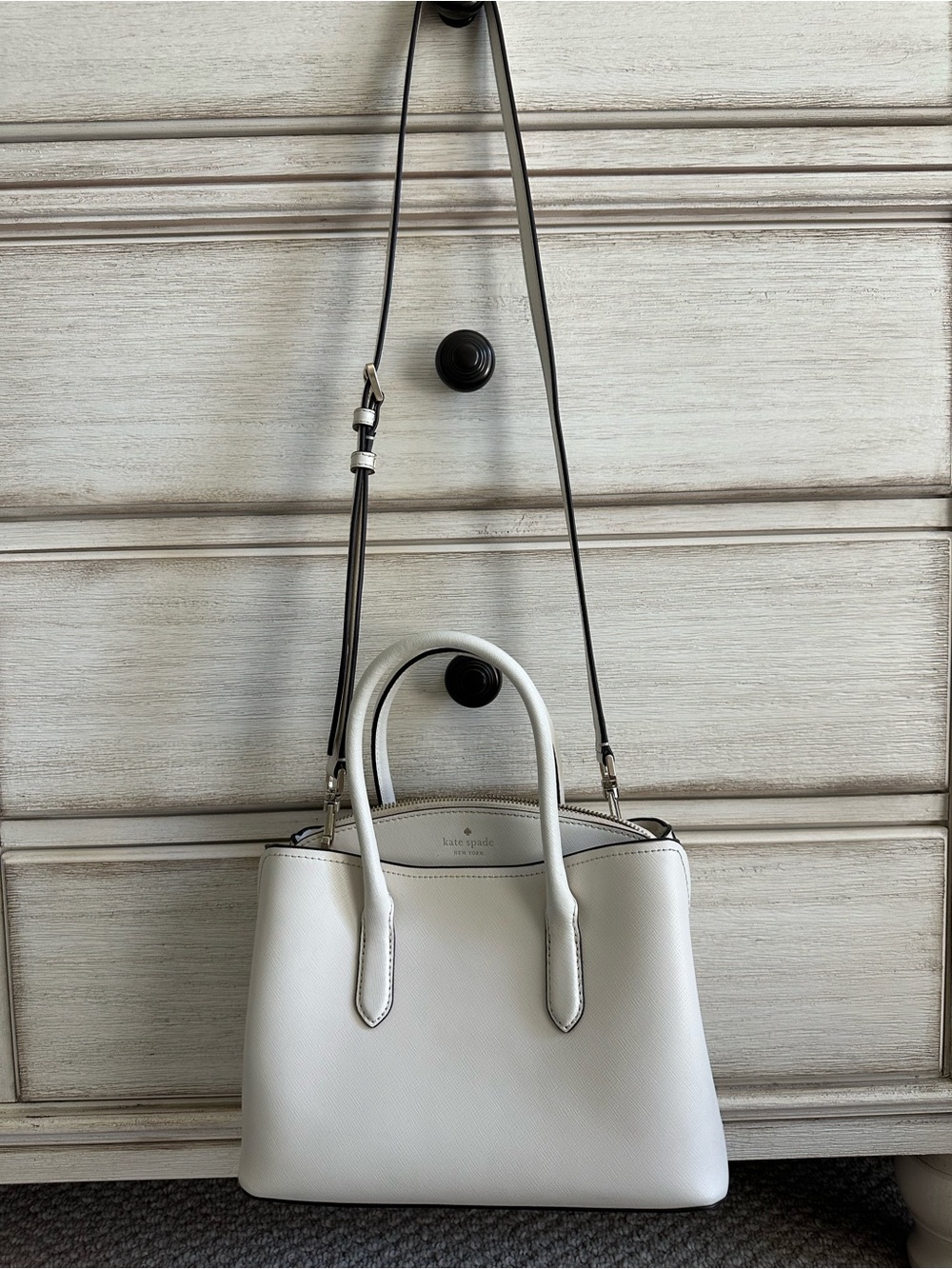 kate spade Cream Structured Leather Satchel with Top Handles - Picture 10 of 13